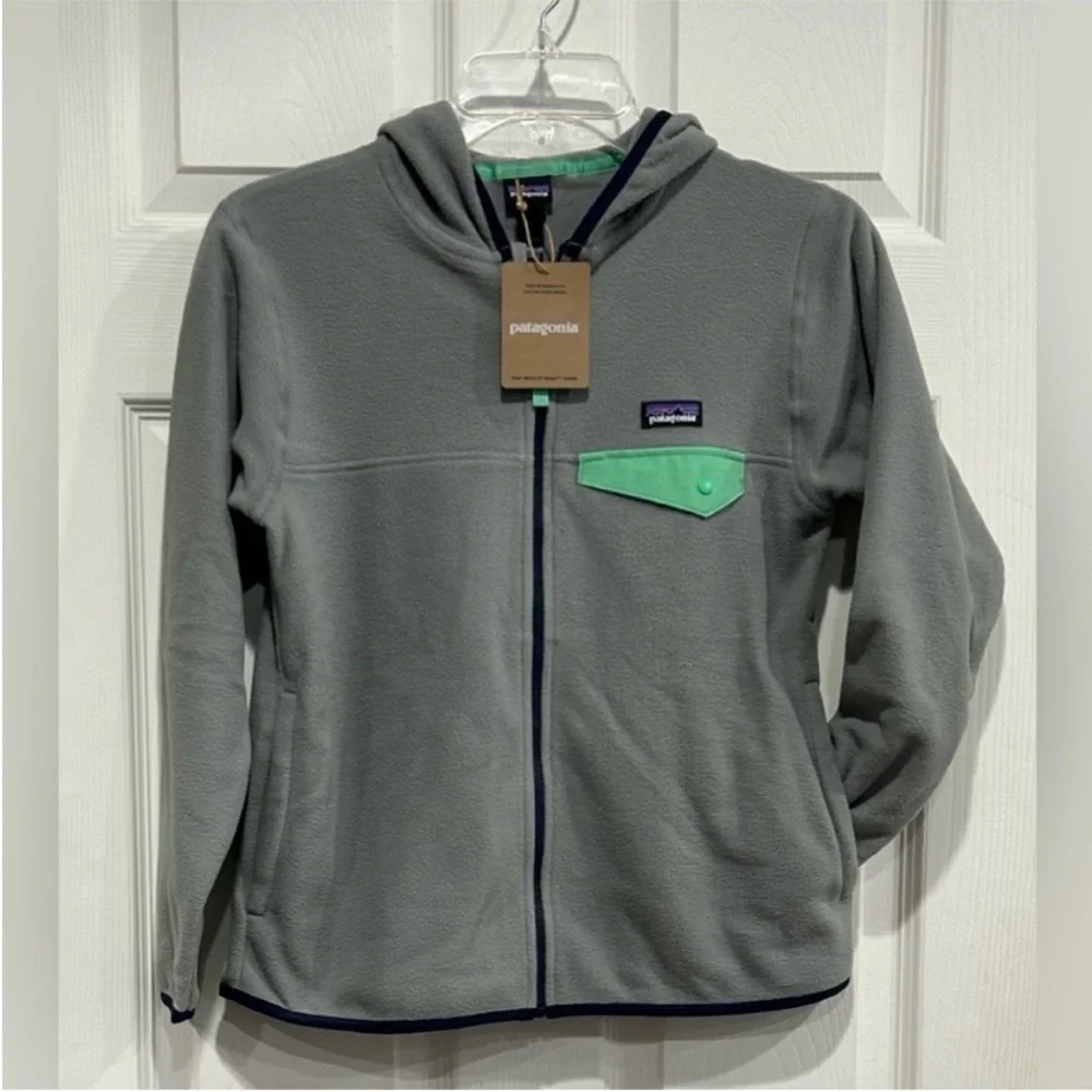 Patagonia Kids' XL Micro D Snap-T Fleece Jacket Forever Grey Hood NWT